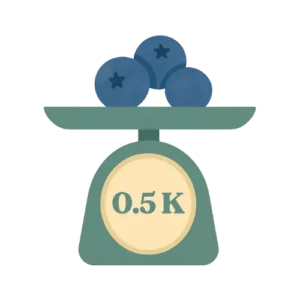 Caricatura de una pesa con medio kilo de arandanos encima