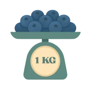 Caricatura de una pesa con 1 kilo de arándanos encima